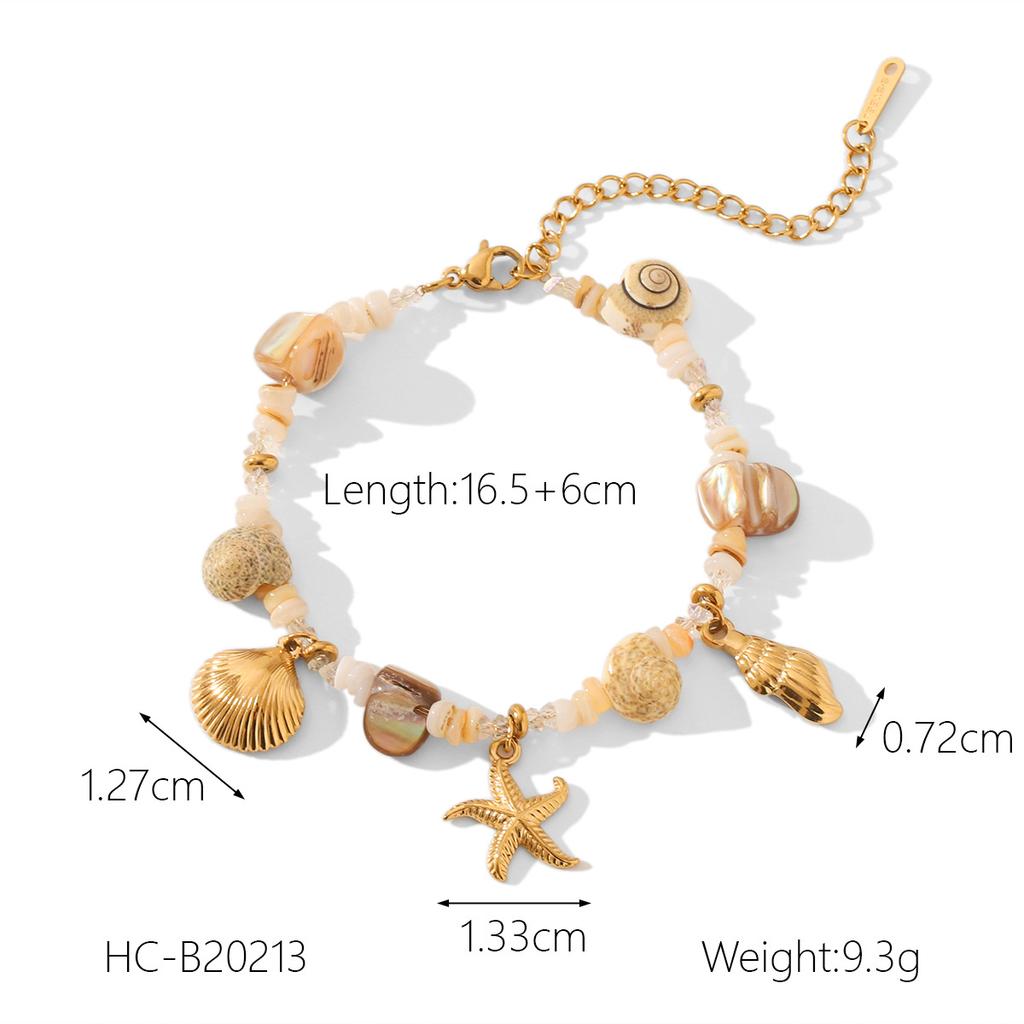 Ozean Elemente Edelstahl Armband Set Schmuck Muschel Seestern Anhänger Perlenkette Schlangen Kette Dreiteiliges Set
