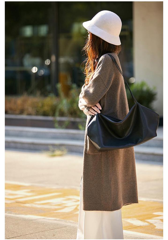 2025 Autumn/Winter Korean-Style Knee-Length Knit Cardigan - No Button, Double Pocket, Loose Fit, Solid Color