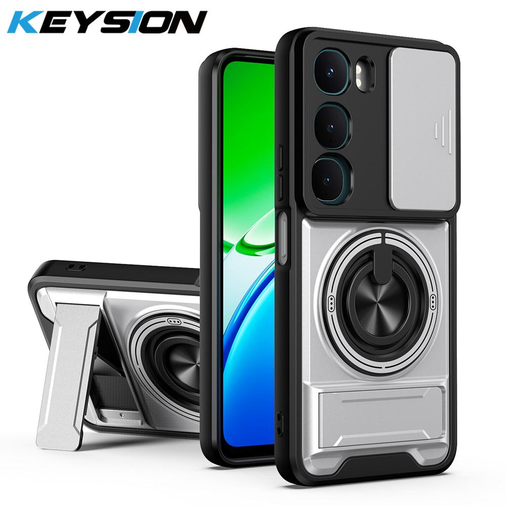 KEYSION Magnetic Phone Case for VIVO Y21d Y31 5G Y19S Pro Slide Camera Protection Upright Kickstand Ring Shockproof Back Cover