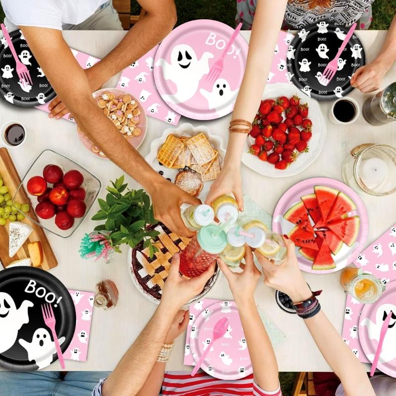 Dessert Table Paper Tableware Set with Plates Cups Napkins for Family Gathering Classroom Use and Meal Service