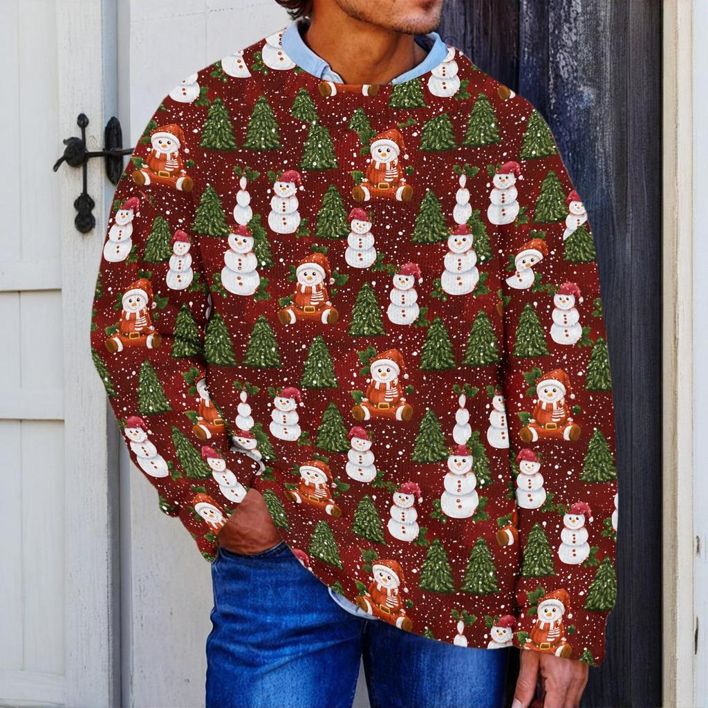 Men's Neck Knit Sweater with Christmas Print for Fall Winter Holiday