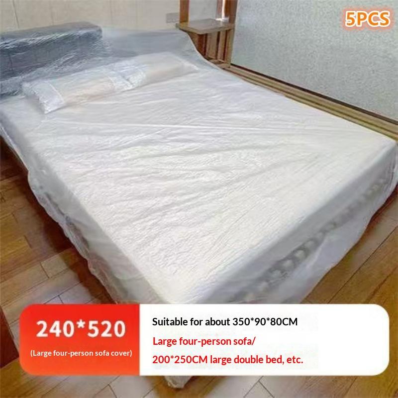 5Pcs Transparent Disposable Bed Dust Cover Waterproof Furniture Protector for Home Renovation Moving Storage