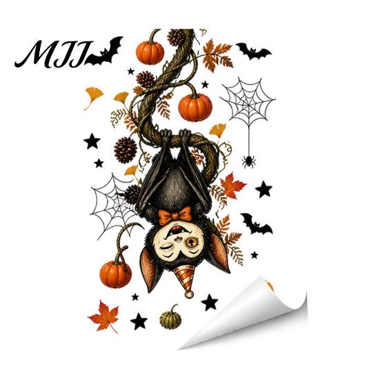 Spooky Glass Stickers Halloween Window Static Sticker, Ghost Castle Black Cat Print Decals, Creative Gift for Friends Waterproof PVC Cling