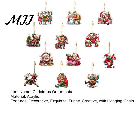 Grandma Themed Party Decorations 12Pcs Funny Old Women Christmas Tree Ornaments, 2D Flat Acrylic Cartoon Decorative Pendants for Garlands Hanging with