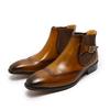 Men's Vintage Chelsea Ankle Boots Handmade Genuine Leather High Top Slip-On Brogue Dress Shoes Warm Winter Footwear