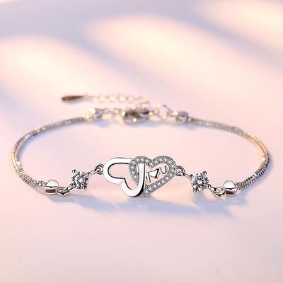 925 Sterling Silver Fashion White and Purple AAA Zircon Heart Bracelet Gift Jewelry