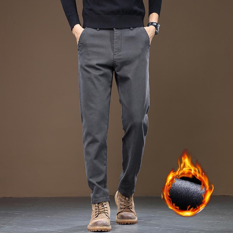 Douyin Men's 2024 Winter Fleece-Lined Straight-Leg Casual Pants