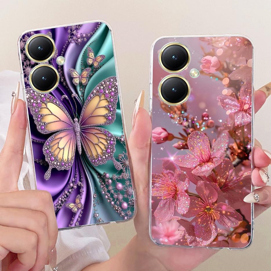 For Vivo Y27 4G Case V2249 Luxury Flower Butterfly Painted Cover Soft Slim Phone Case For Vivo Y27s Y 27 s VivoY27 5G V2302 Bags