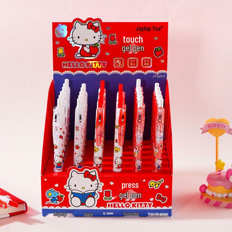 Yue Mu Hello Kitty Cartoon Click Pen Set - Quick-Dry Girly Heart ST Tip for Students