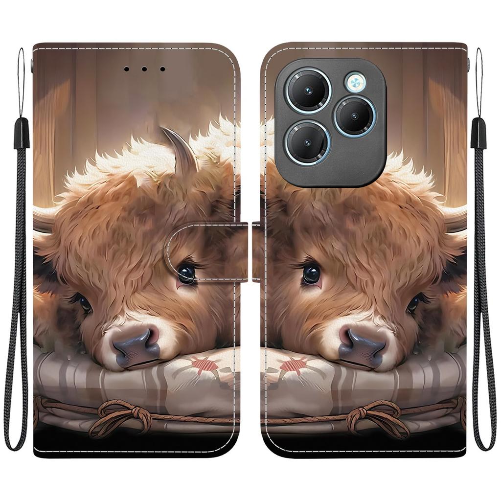 Handmade PU Leather Flip Case for Infinix Hot 40 / Hot 40 Pro Anti-Slip Shockproof Cover with Wrist Strap & Heart/Rose Cat Designs