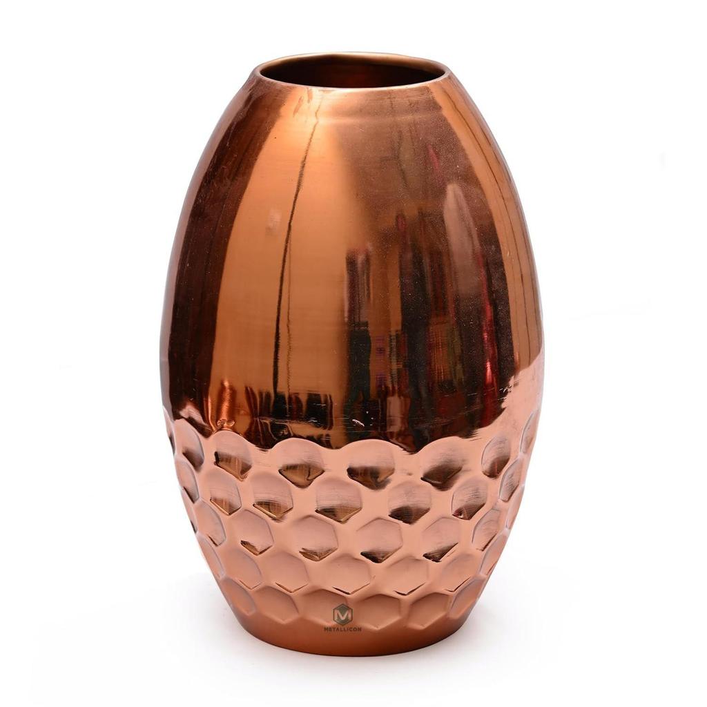 Gold Iron Vase – 11 Inches, Handcrafted Decorative Vase with Hammered Honeycomb Texture, Modern Flower Vase