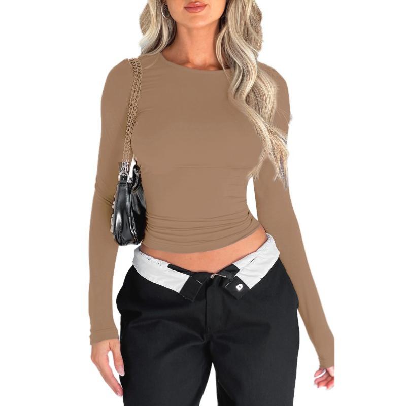 Women T-shirt Long Sleeve O Neck Autumn Winter Ladies Simple Chic Streetwear Slim Fit Pullover Female Korean Fashion Solid Sexy Y2K Clothes 2024