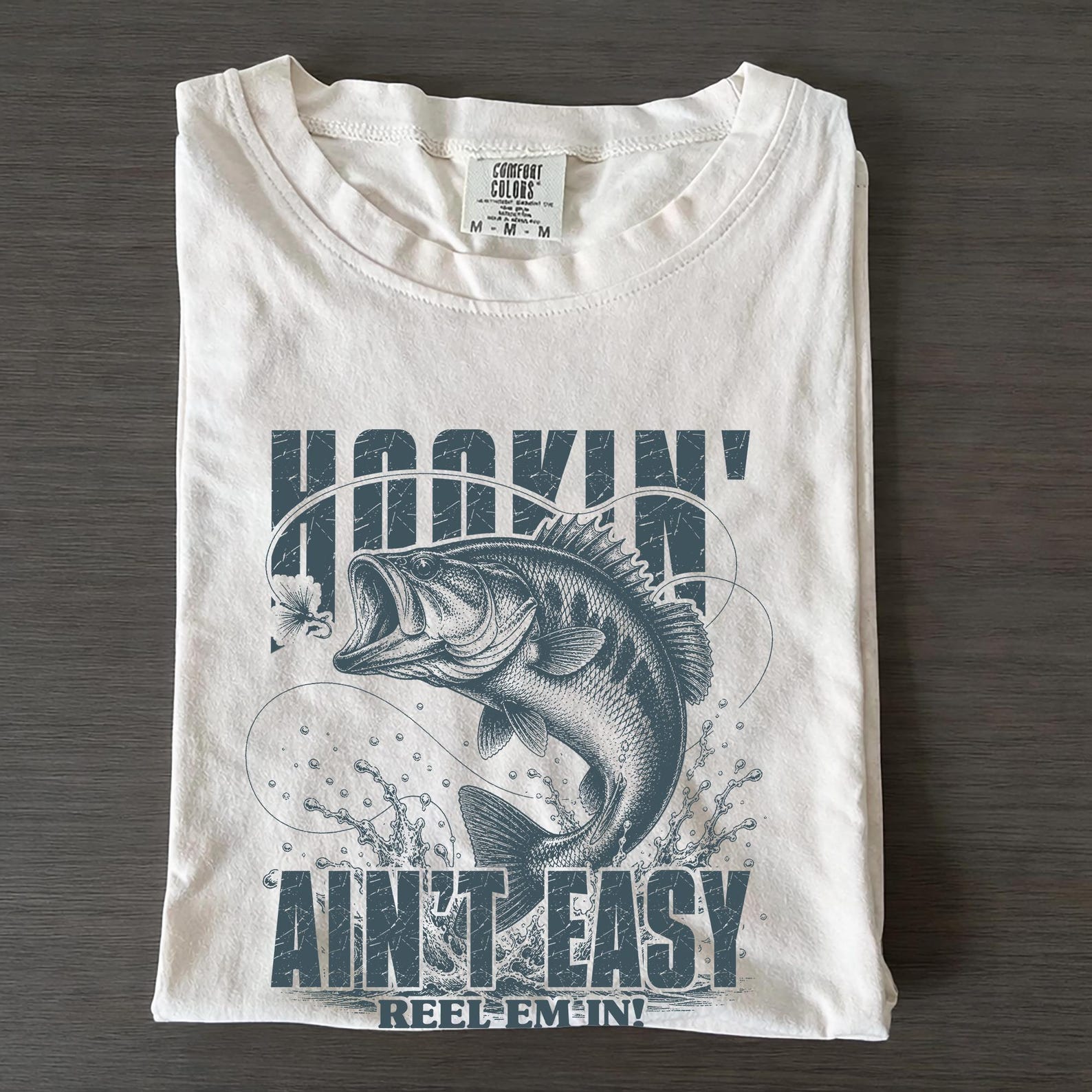 Comfort Colors Bass Fishing T-Shirt, Retro Fisherman Hookin Ain t Easy Tee S
