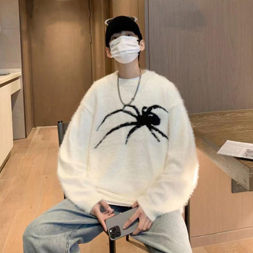 

Плюшевый свитер Spider для мужчин с длинным рукавом, пуловеры для женщин, уличная одежда в стиле ретро 2000 года, трикотаж, уличная одежда