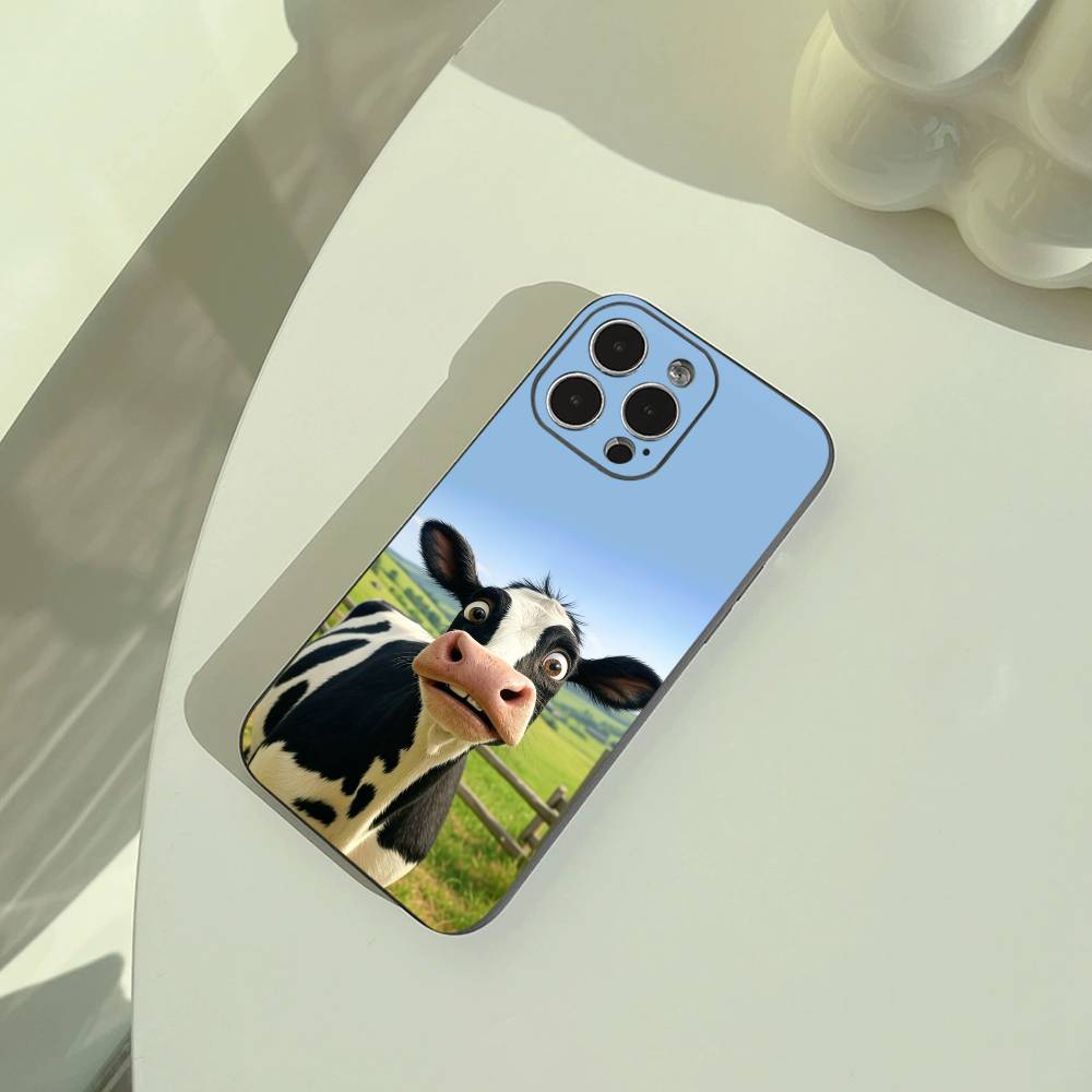 Cute and funny cow  Phone Case For iPhone 17,16,15,14,13,12,11 Pro Max,16Plus,XS Soft Black Cover