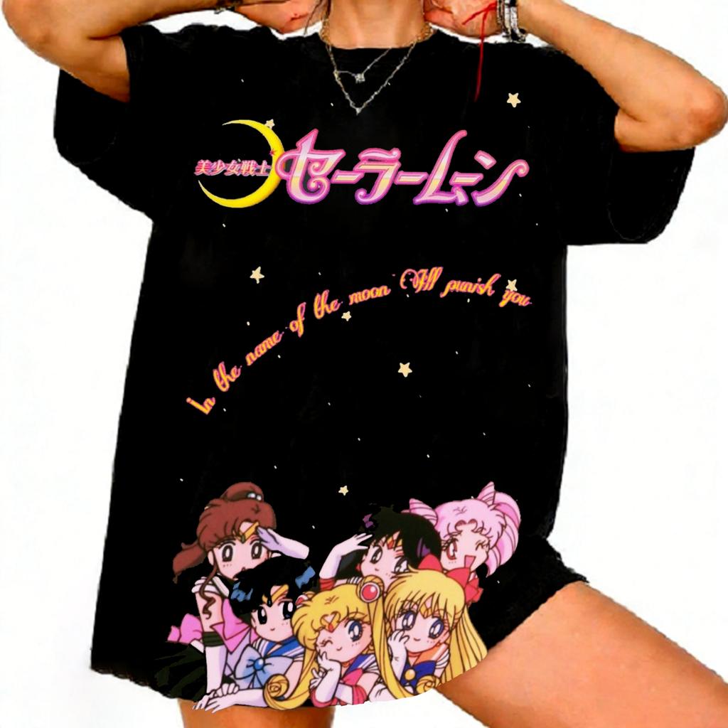 Sailor Moon Retro 90er Anime Grafik T-Shirt Sommer Baumwolle Unisex Damen Tee Streetwear Lässig Trend Kurzarm Paar Hip Hop Oberteil