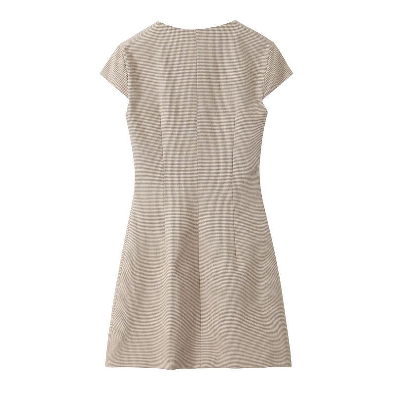 Fashion Style 2024 Fall and Winter New Women's Clothing Stylish Button Decoration Gingham Short Sleeve Dress 4661241