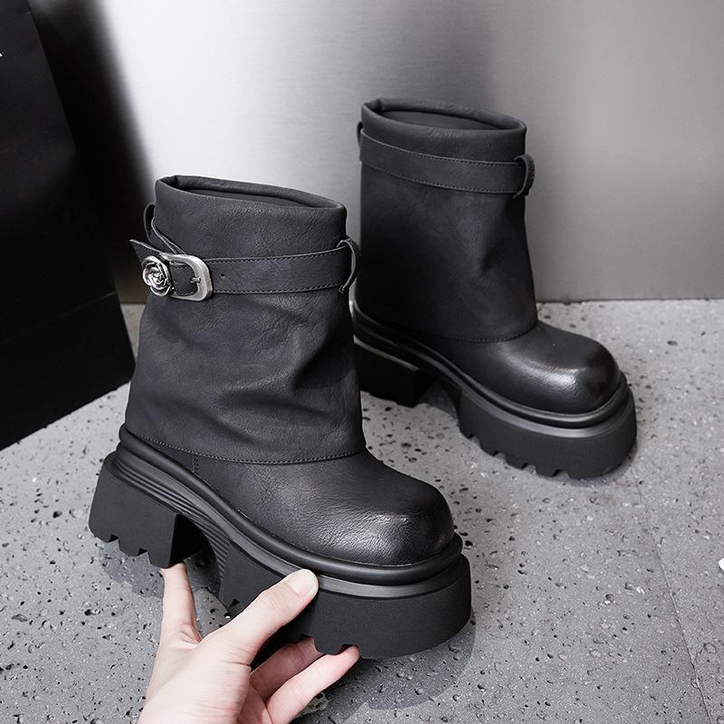 Thick-soled Martin boots women's 2025 new autumn and winter trouser tube boots medium tube inner height increase sleeve short boots stacking boots wo
