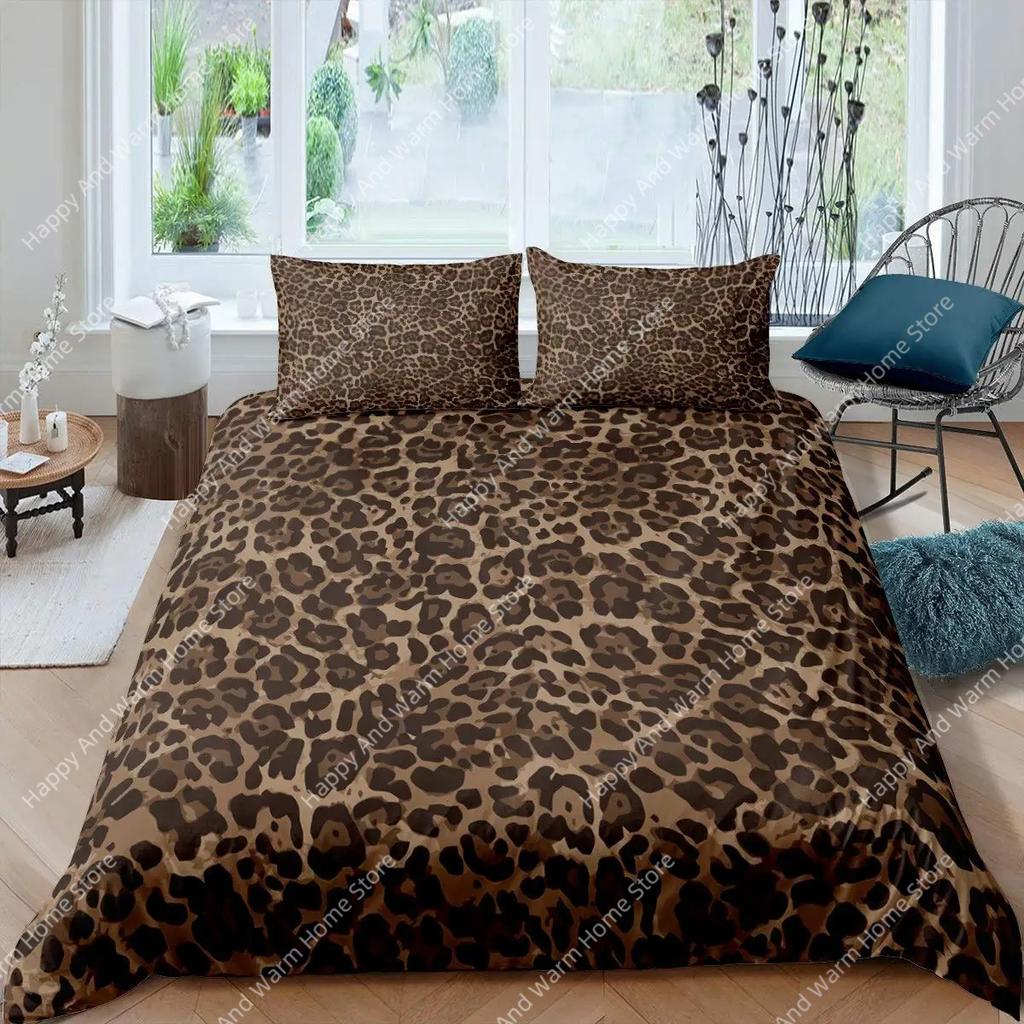 Pink Leopard King Queen Duvet Cover Girly Glitter Bedding Set Cheetah Skin Pattern Quilt Cover 2/3Pcs Polyester Comforter Cover