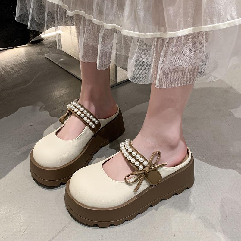 Cute Thick Bottom Tall Mary Jane Slippers 2026 New Ladies' Anti Slip Baotou Slippers for Women