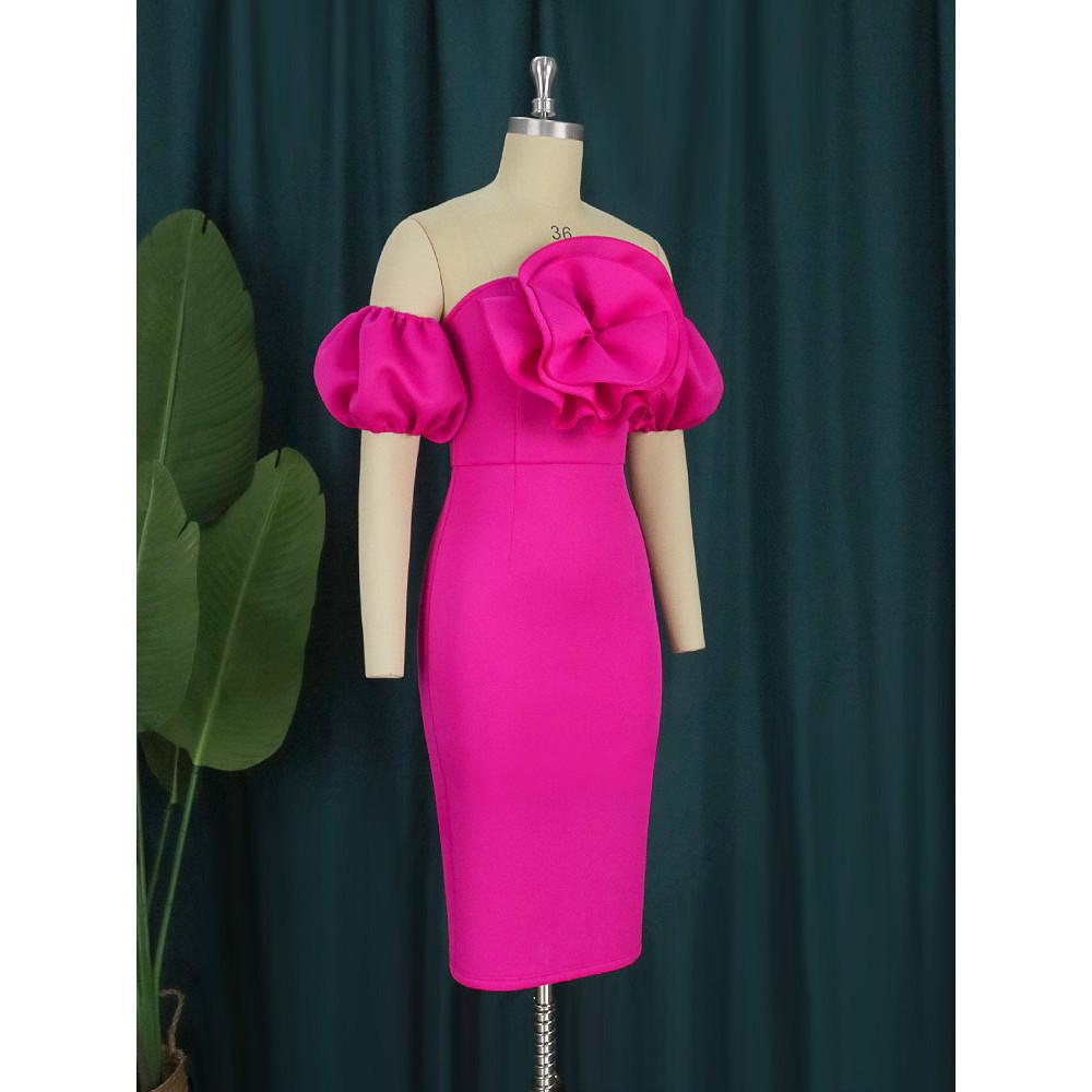 Moda femei elegante cu umăr dezactivat flori cu volan mâneci scurte mireasa domnișoare de onoare nuntă rochie midi lungă rochii de petrecere