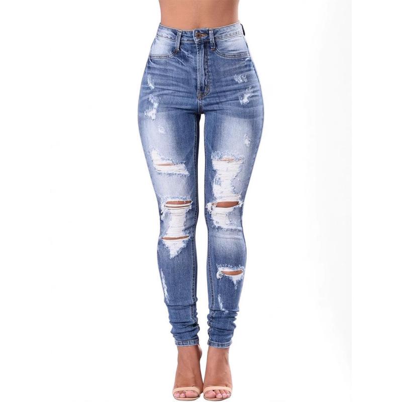 High Waist Ripped Skinny Stretch Jeans for Women - Slimming and Versatile Casual Fashion