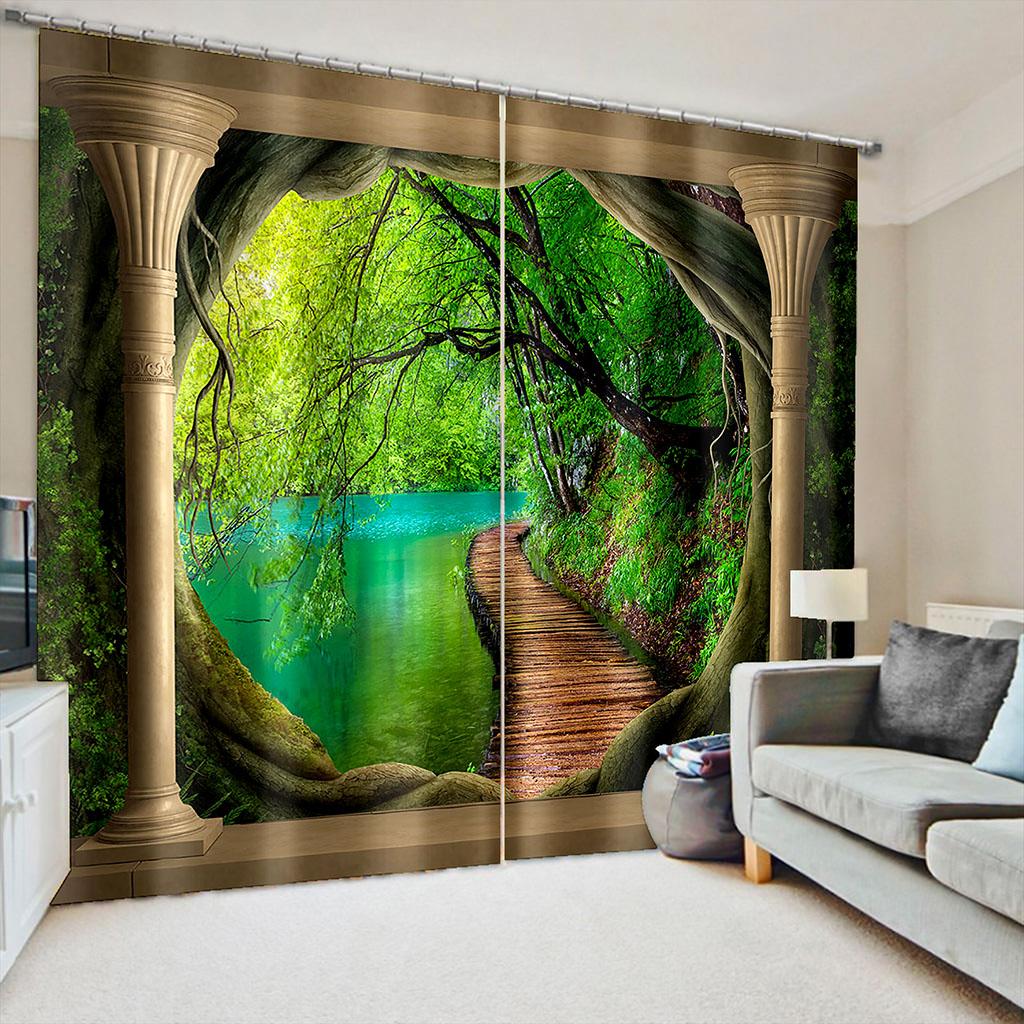 Cheap 3D Print Sunset Natural Scenery Island Stone Free Shipping 2 Pieces Window Curtain Living Room Bedroom Two Drape Decor