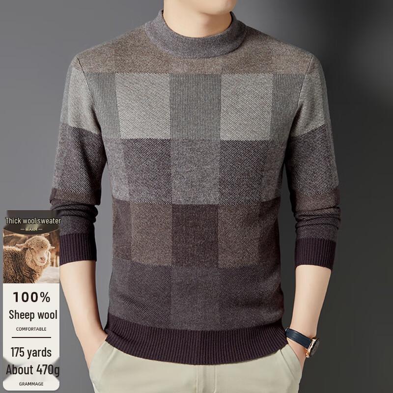 

Men s Color-block 100% Pure Wool Round Neck Sweater L