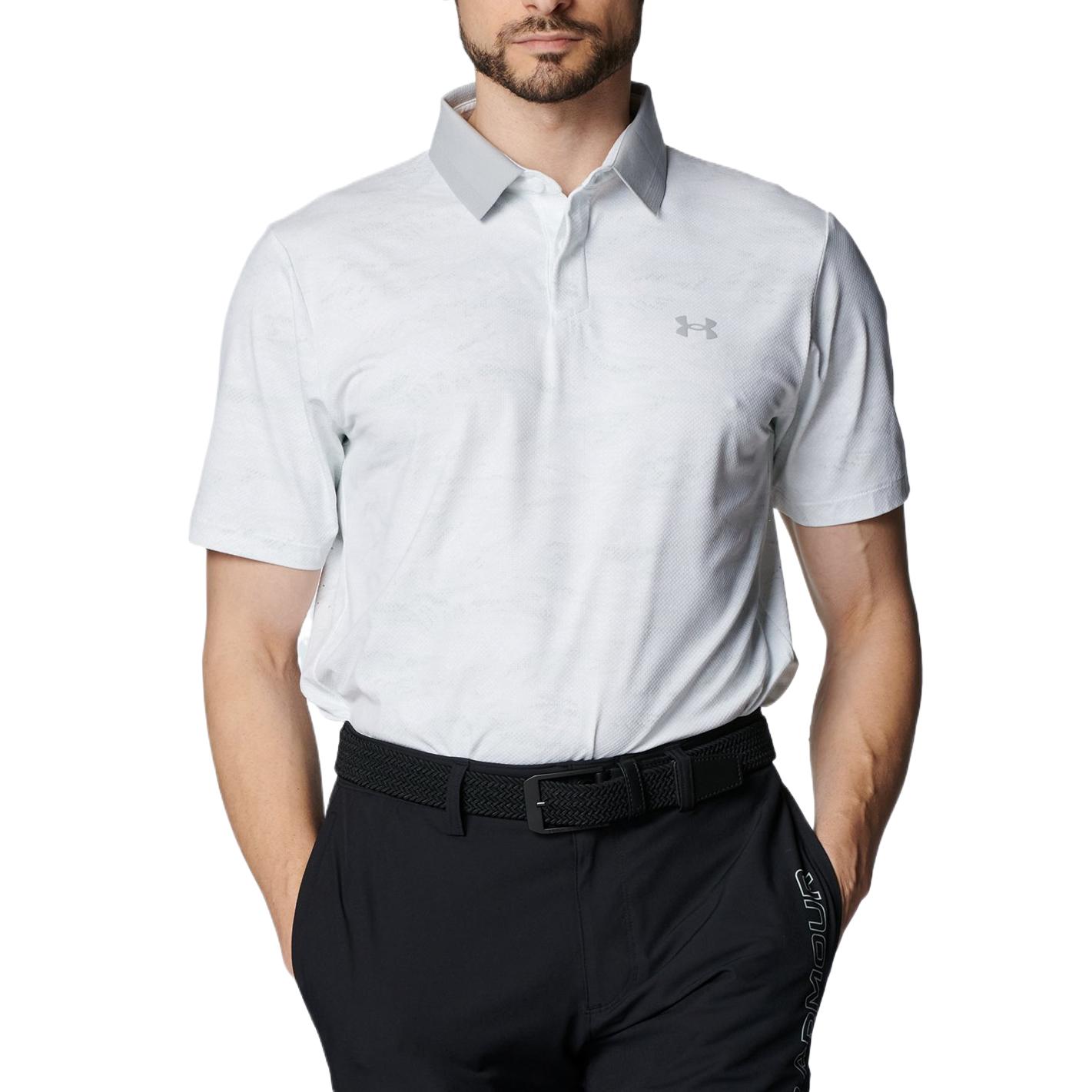 Under Armour Drive ChillIso Chill Print Polo Shirt Men s White Gray 1389597-100 2XL