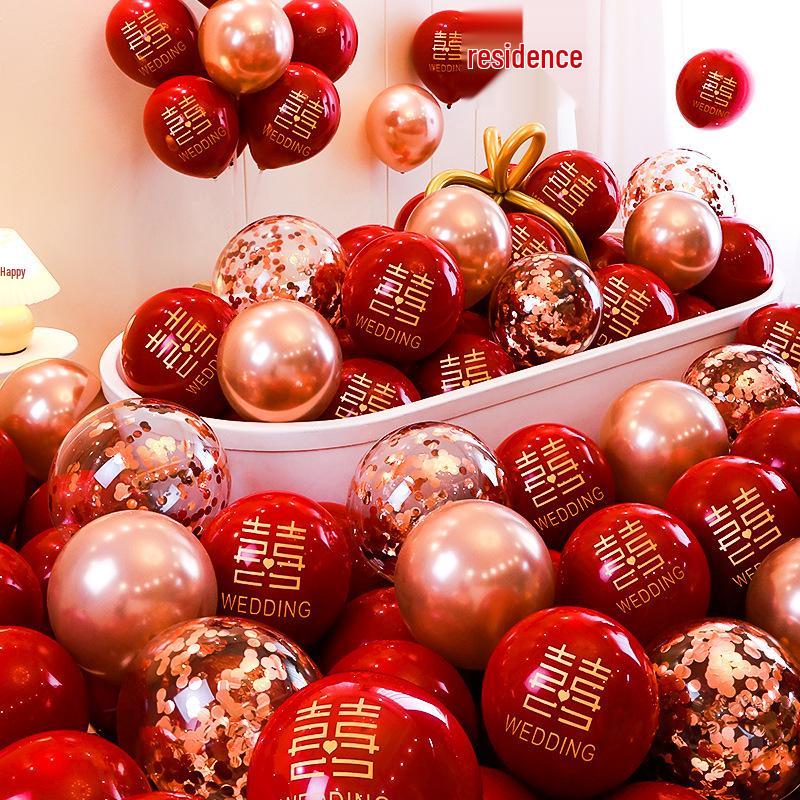 Red Double Layer Explosion-Proof Wedding Balloons Set for Engagement Room Decoration