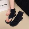 Versatile Thin Spring and Autumn Thin Toe Round Head Sandals Women's Versatile Low Heel Short Cool Boots Fashionable Single Shoes Women