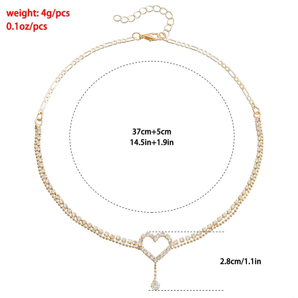 Double-Layer Flash Diamond Love Short Necklace Choker Pendant Neck Strap Neck Chain Neck Jewelry Women'S Collarbone Chain