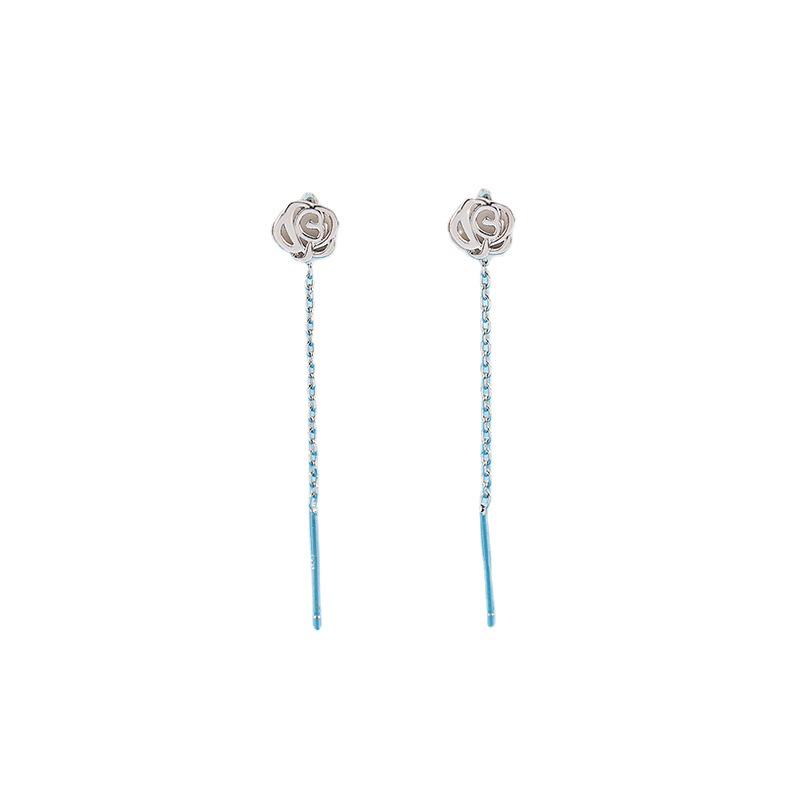 Rose Flower Ear Thread Earrings: Slimming Style for Autumn & Winter 2022 - Trendy Long Earrings for Women, High-End Jewelry