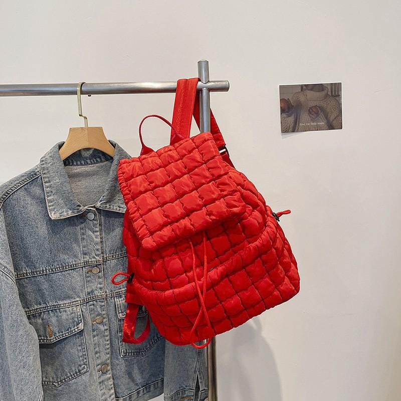 Down Pleated Backpack Women's Bag Cross-border Cloud New Large-capacity Simple Plaid Puff