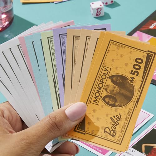 Monopoly: Barbie Edition Board Game, Ages 8+, 2-6 Players, Fun Family Game for Kids and Adults, Includes 6 Barbie-Themed Pink Zinc Tokens, Kids Gift