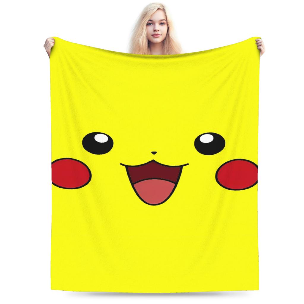 Funny 3D Pikachu Dotted Face Blanket Pokemoned Travel Flannel Bedding Throws For Living Room Soft Warm Quality Bedspread Gift