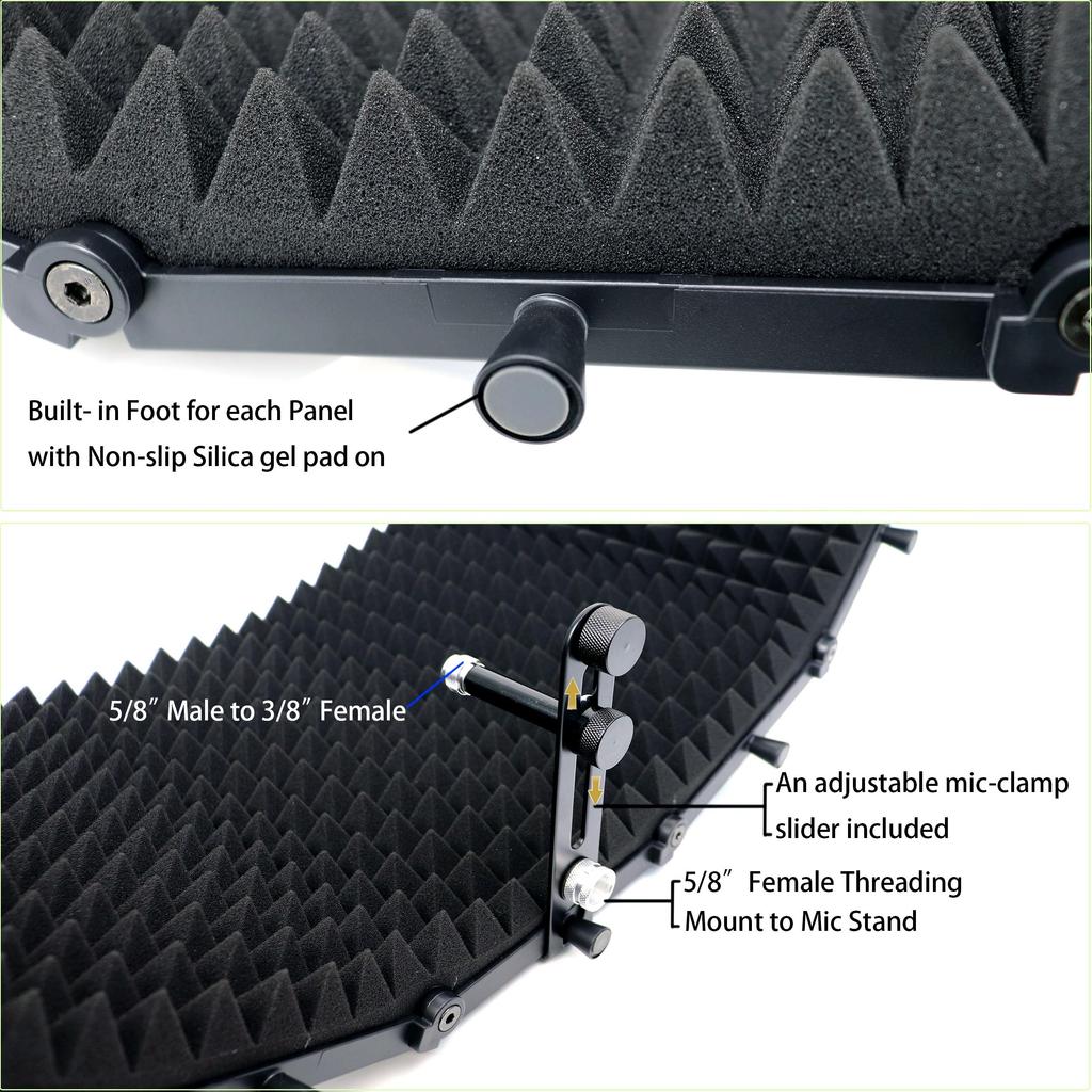 Tlingt Reflection Filter Microphone Soundproofing Acoustic Absorption Material Shield Noise Reduction High-Density Foam Foldable 32cm x 15cm 5 Sheets