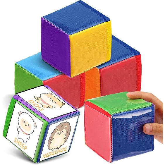 Yilloog 4 шт. Большие поролоновые кубики с карманами DIY Образование Игра Кубики Мягкие кубики Дети Младенцы Раннее образование Куб Обучение Преподавание Складывание Stylish Color