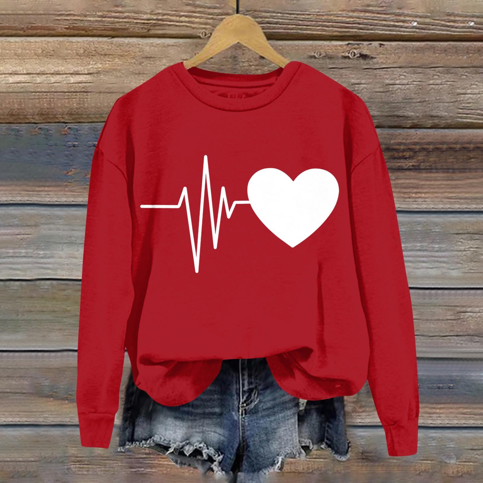 

Женская повседневная мода ко Дню святого Валентина с принтом, длинным рукавом, круглым вырезом, толстовки, пуловеры, топы XXL