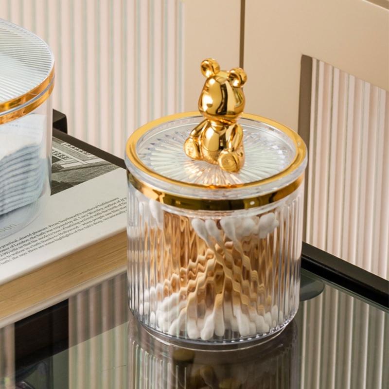 Luxury Bear Cotton Pad Organizer Bathroom Storage Box for Cotton Swabs Toothpick Cosmetics Jewelry Makeup Container Box