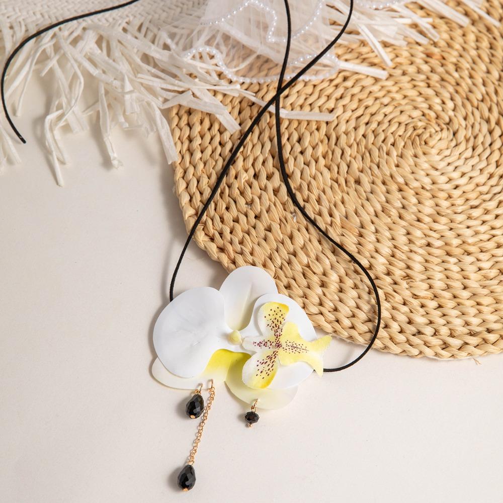 Drawstring Flower Necklace Lace Up Korean Style Choker Fresh Butterfly Orchid Clavicle Chain  Women