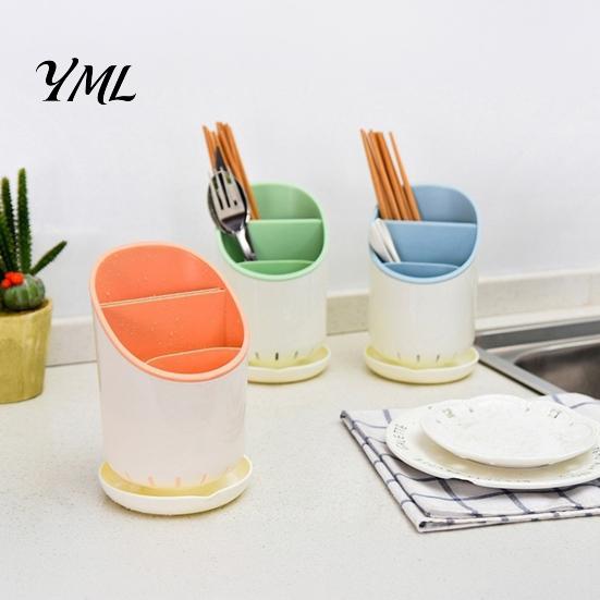 Draining Utensil Organizer Multi-compartment Chopstick Holder, Plastic with Drain Easy to Clean Caddy Tray, Compact Large Capacity Container