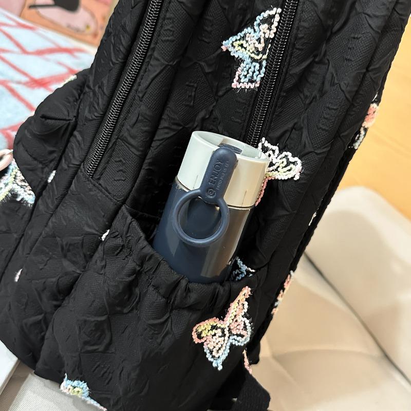 Butterfly Embroidery Backpack Casual Daily Bag Large Capacity School Bag for Students Commuters Minimalist Fashion Design with Tassel Details