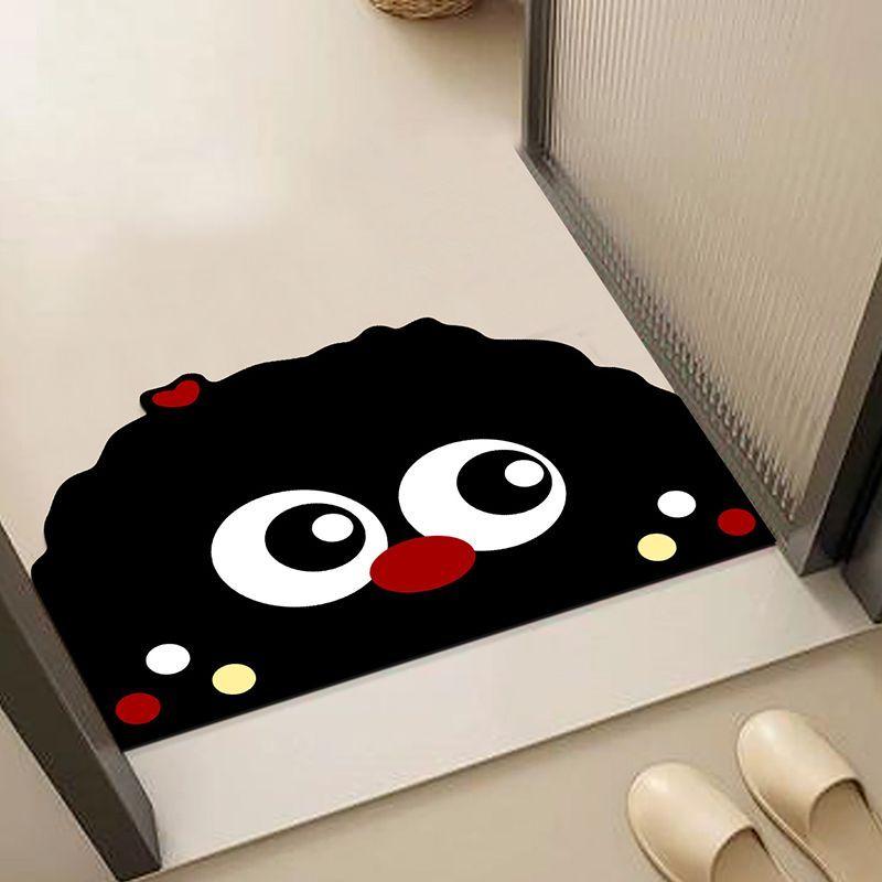 Cartoon black funny expression soft diatom mud bathroom floor mat non-slip absorbent quick-drying toilet shower door floor mat