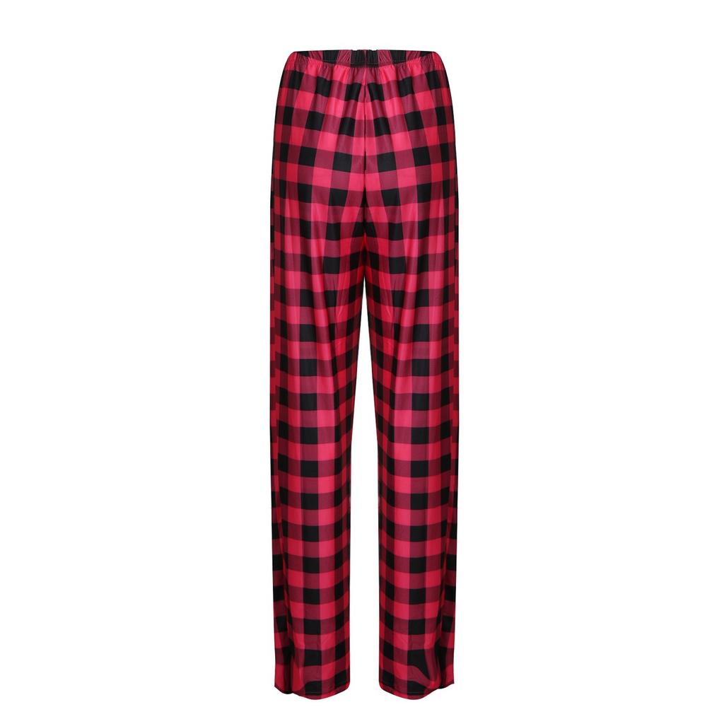 GMXIA Ladies Spring and Autumn Rope Plaid Printed Pants Long Casual Pants Home Pants