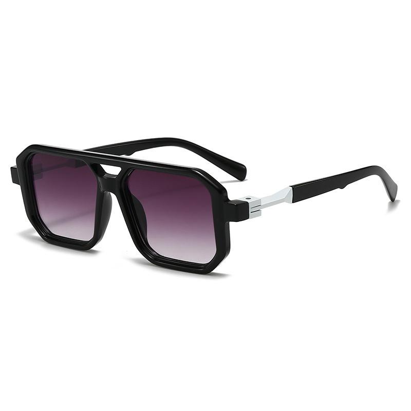 Retro square sunglasses, men's and women's European and American double-beam sunglasses, trendy wear, street photography fashion sunglasses