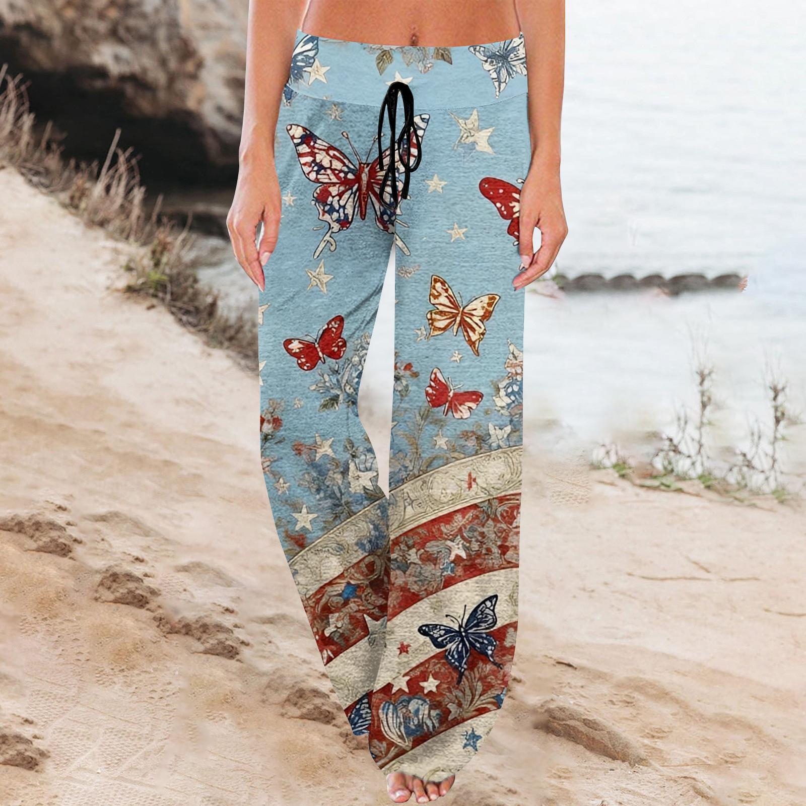 

Женские модные свободные повседневные брюки с принтом и эластичной талией на шнурке XXL синий