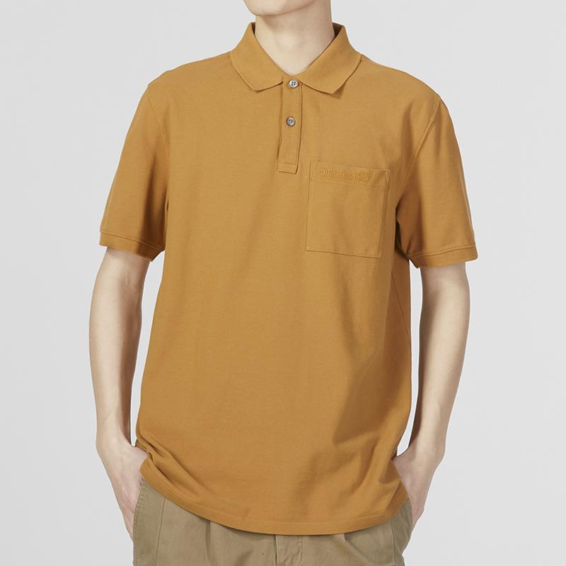 Timberland Solid Color Casual Short Sleeve Polo Shirt Men Tops Wheat A6QQ1-P47