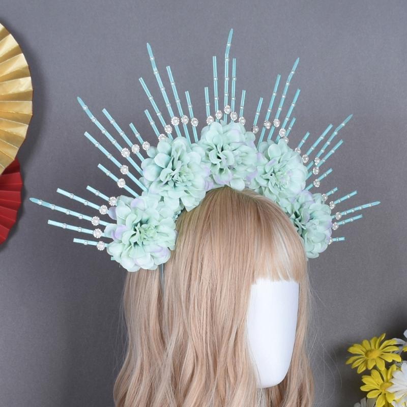 Charming Flower Crowns Headpiece Traditional Chinese Flowers Hair Accessory Eye Catching Floral Headband Ornament