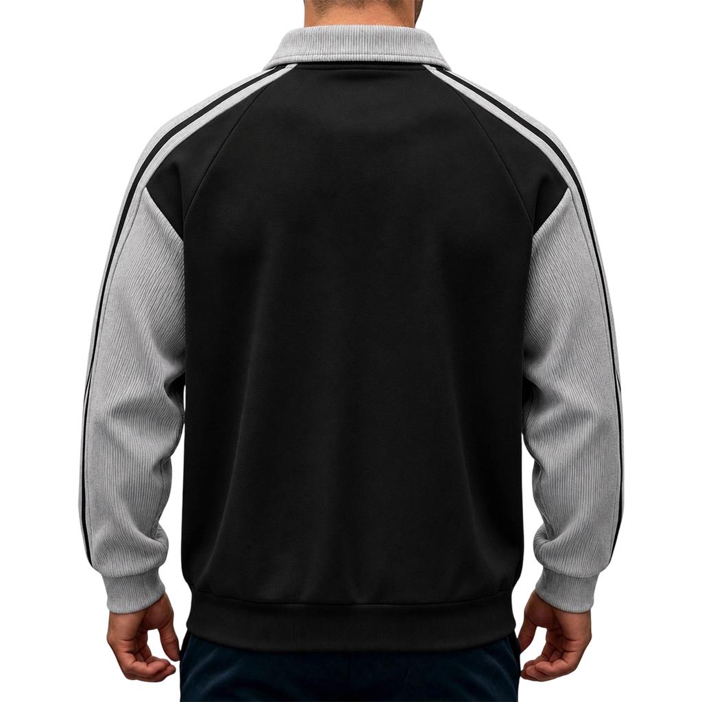 Men's Casual Loose Fit Corduroy Sweatshirt with Color Block Design for Fall and Winter